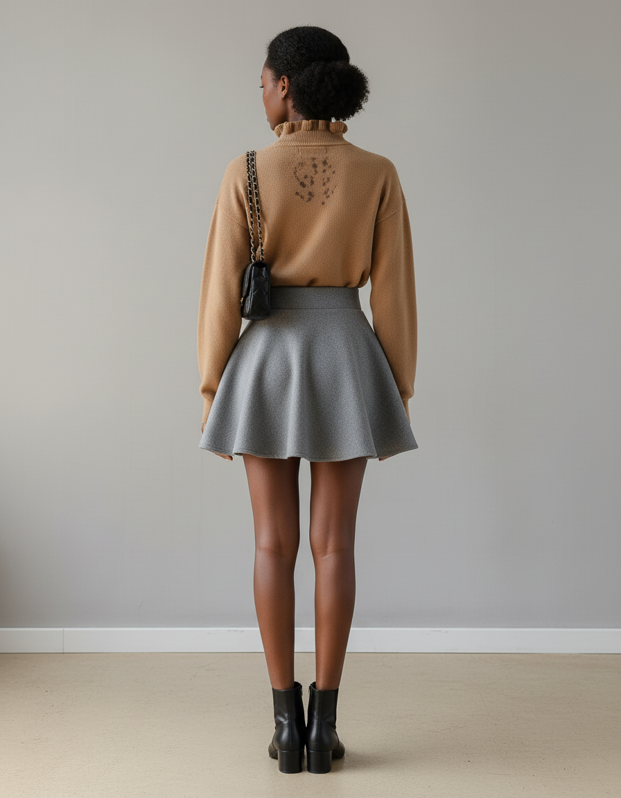 Jupe Patineuse Grise Évasée Chic Fluide