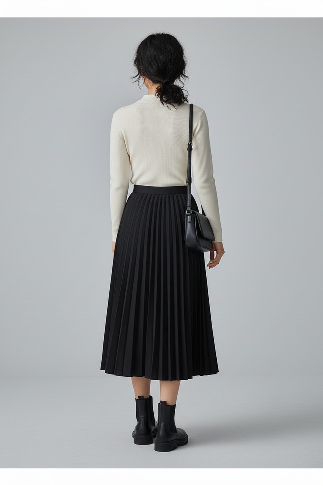 Jupe Patineuse Noire Plissée Élégante Intemporelle