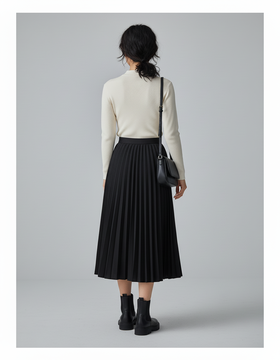 Jupe Patineuse Noire Plissée Élégante Intemporelle