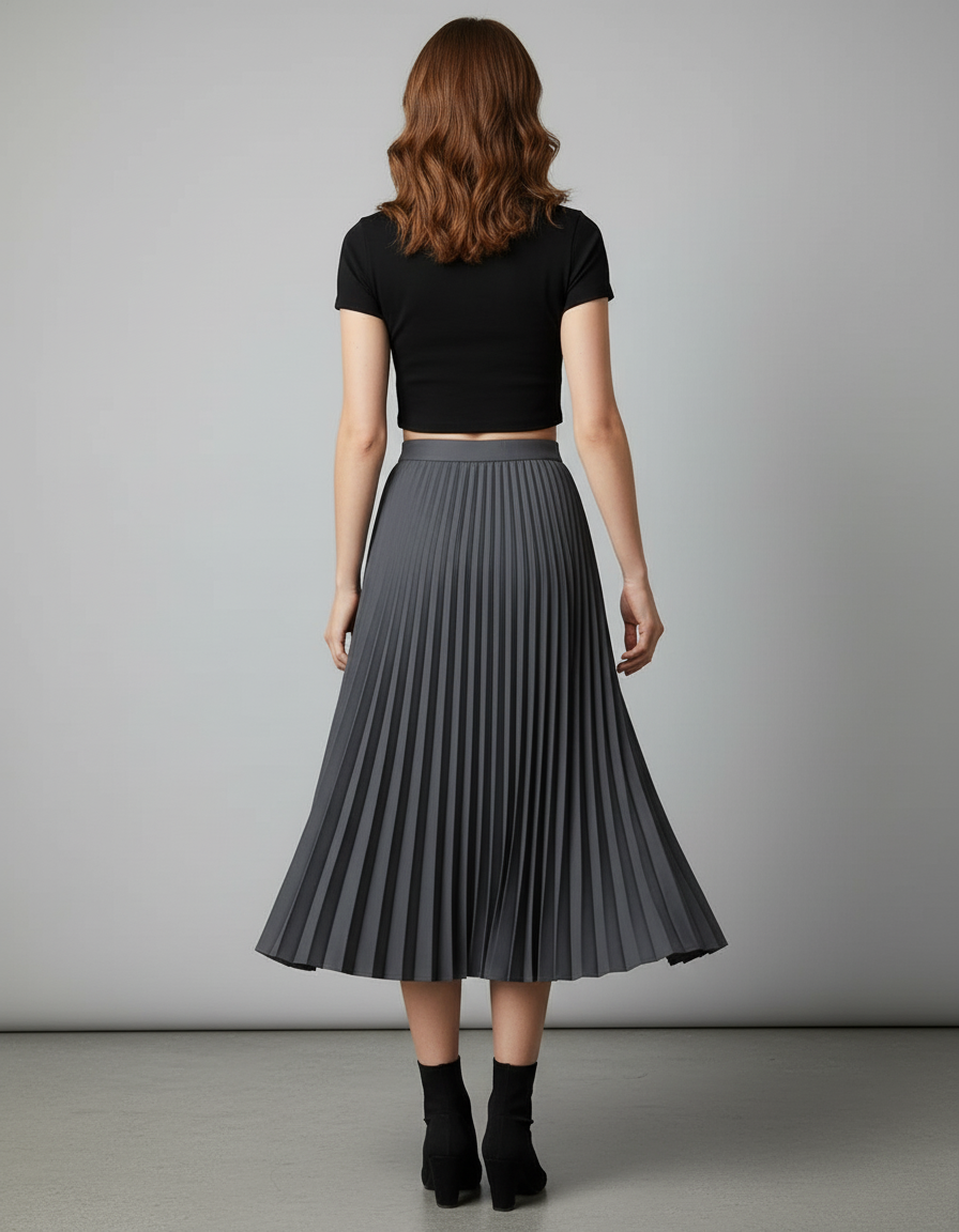 Jupe Patineuse Grise Plissée Élégante Moderne