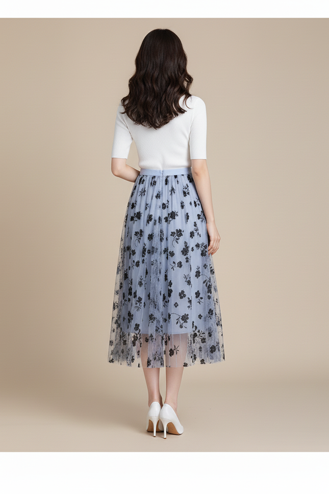 Jupe Patineuse Mi Longue Fleurie