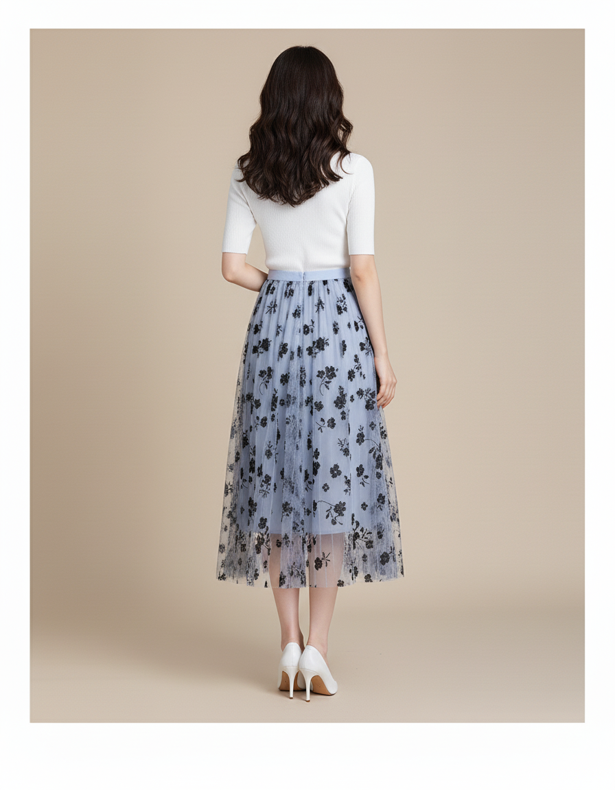 Jupe Patineuse Mi Longue Fleurie