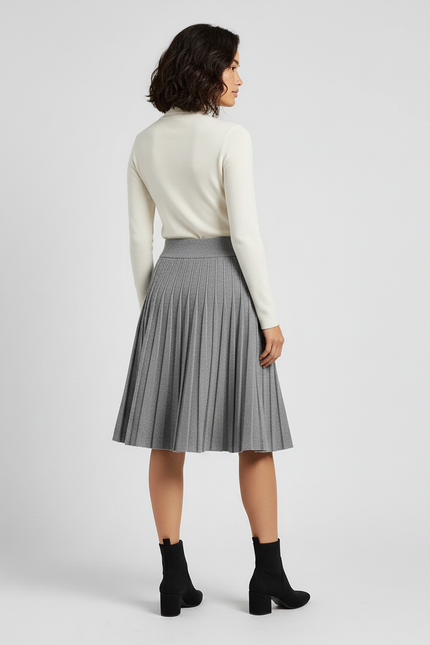 Jupe Patineuse Grise Plissée Élégante