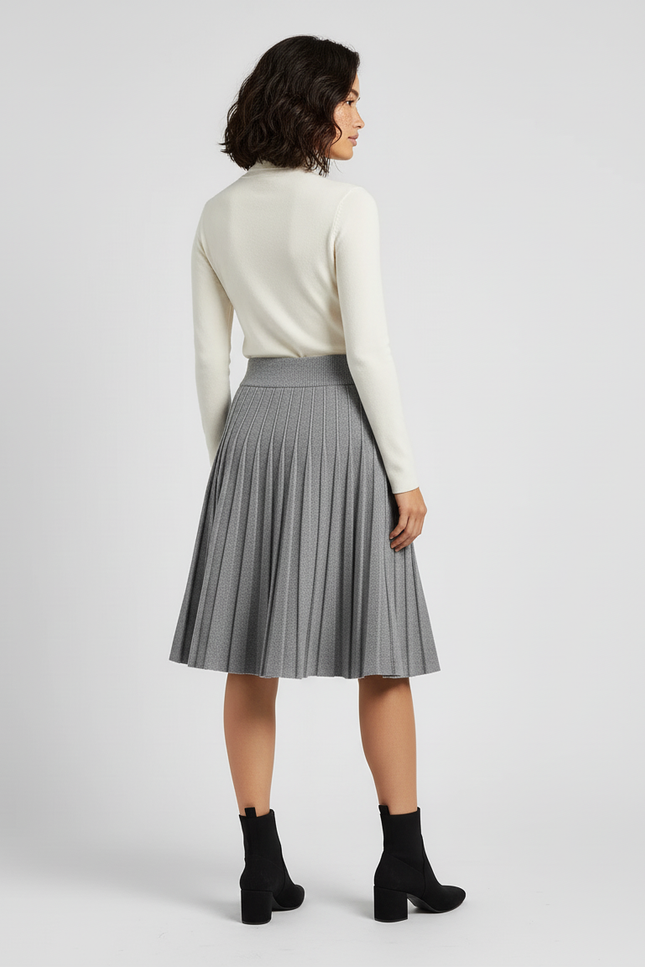 Jupe Patineuse Grise Plissée Élégante