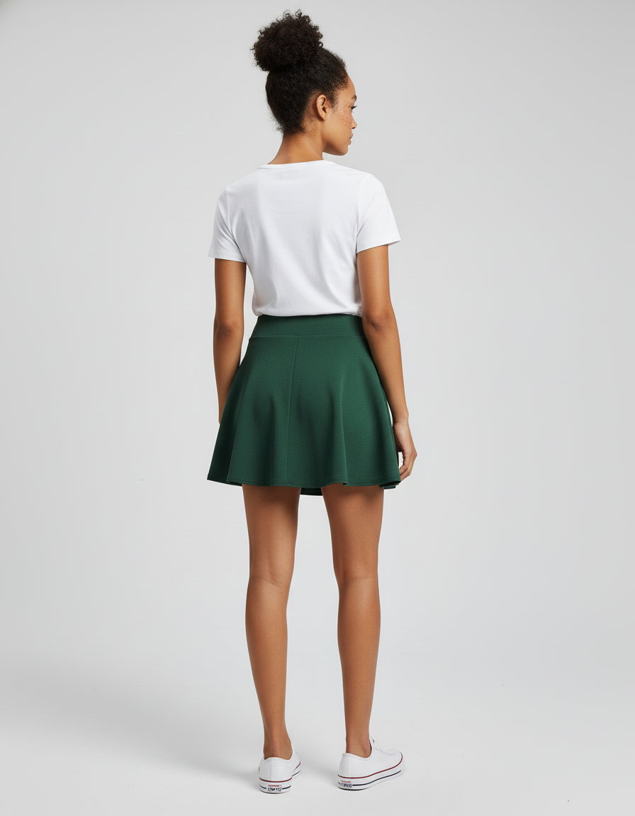 Jupe Patineuse Vert Foncé Évasée Décontractée