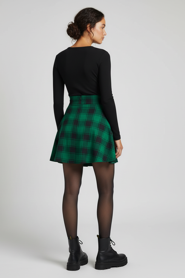 Jupe Patineuse Carreaux Lacée Fluide