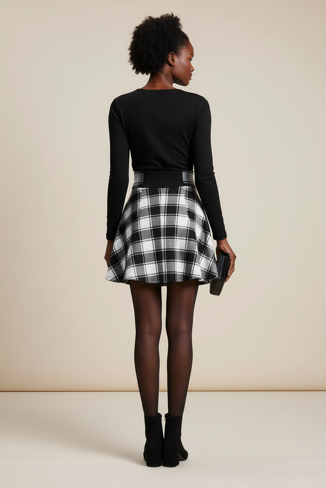 Jupe Patineuse À Carreaux Taille Corset Chic