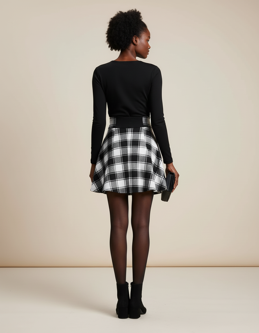 Jupe Patineuse À Carreaux Taille Corset Chic