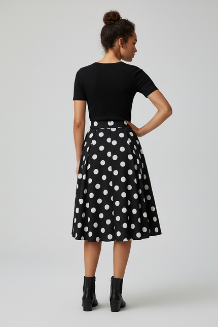 Jupe Patineuse Noir Pois Élégante