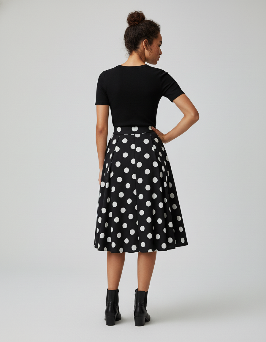 Jupe Patineuse Noir Pois Élégante
