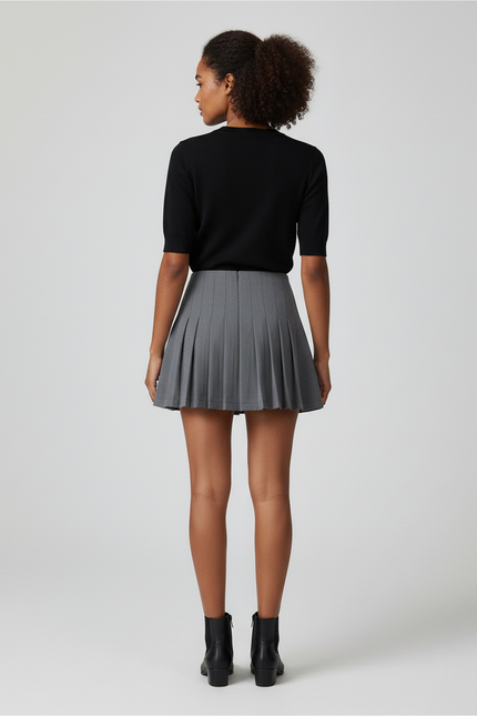 Jupe Patineuse Grise Plissée Chic Soignée