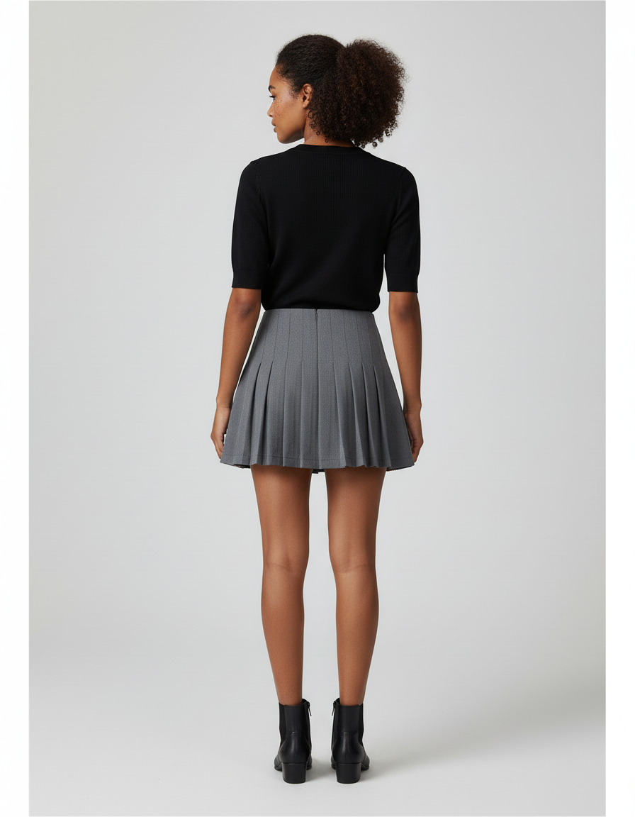 Jupe Patineuse Grise Plissée Chic Soignée
