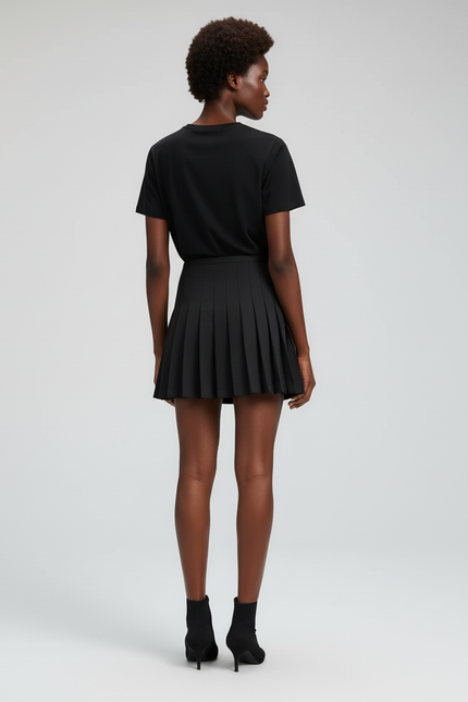 Jupe Patineuse Noire Plissée Chic Stylée