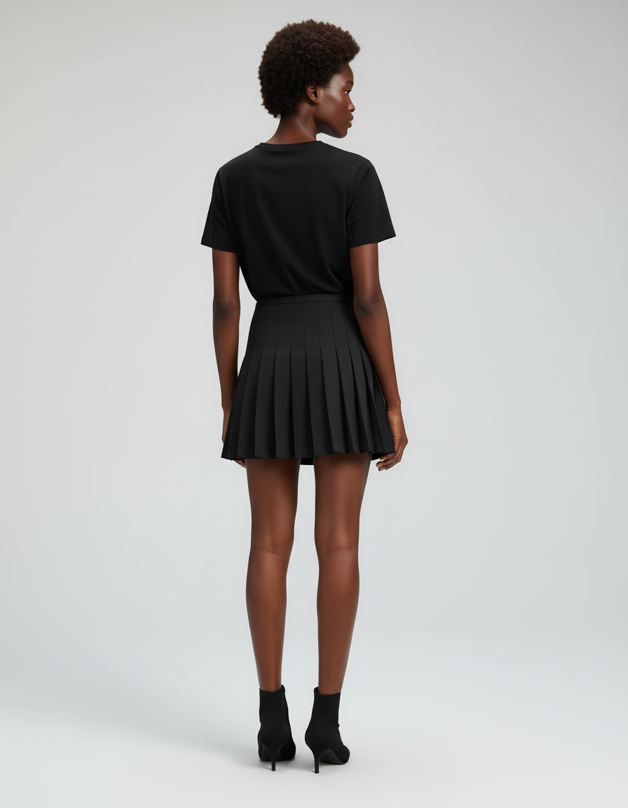 Jupe Patineuse Noire Plissée Chic Stylée