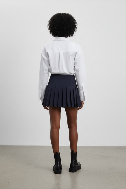 Jupe Patineuse Bleu Marine Plissée Chic