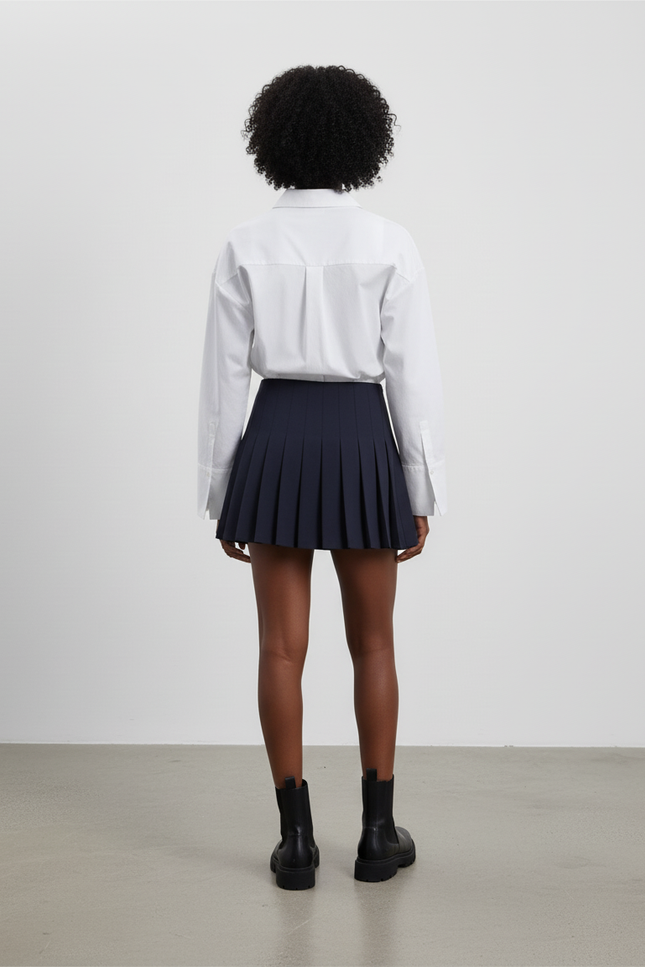 Jupe Patineuse Bleu Marine Plissée Chic