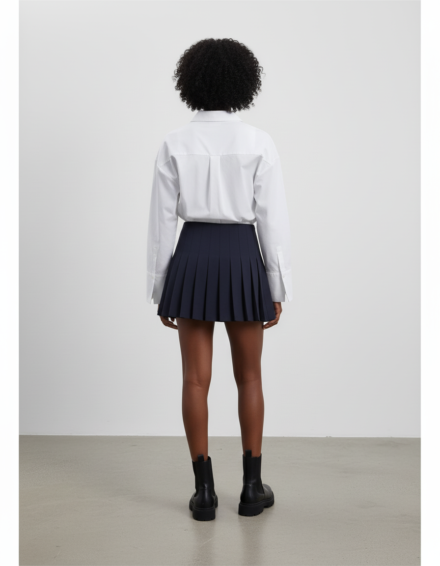 Jupe Patineuse Bleu Marine Plissée Chic