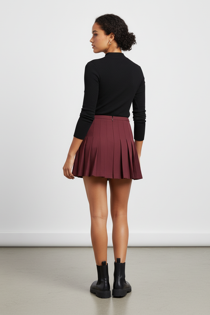 Jupe Patineuse Bordeaux Plissée Chic