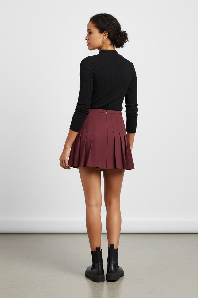 Jupe Patineuse Bordeaux Plissée Chic