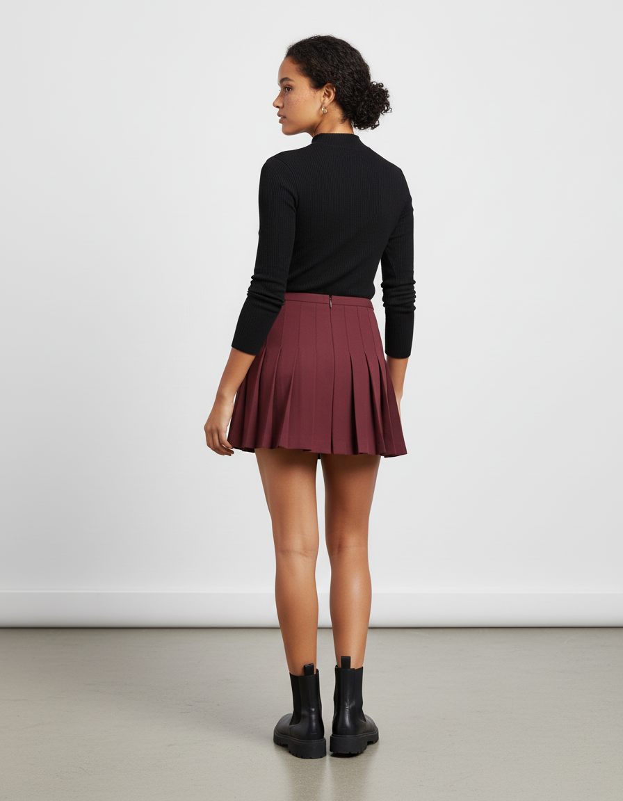 Jupe Patineuse Bordeaux Plissée Chic