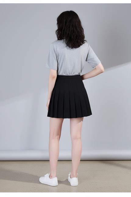 Jupe Patineuse Noire Plissée Décontractée Quotidienne