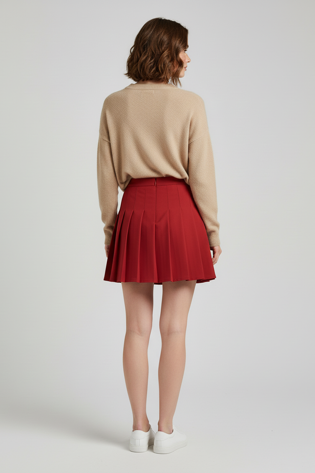 Jupe Patineuse Rouge Plissée Chic