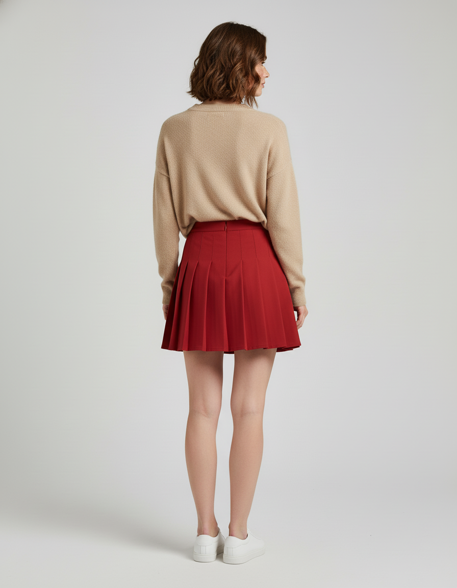 Jupe Patineuse Rouge Plissée Chic