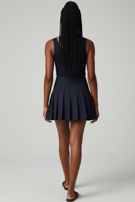 Jupe Patineuse Bleu Marine Plissée Chic Élégante