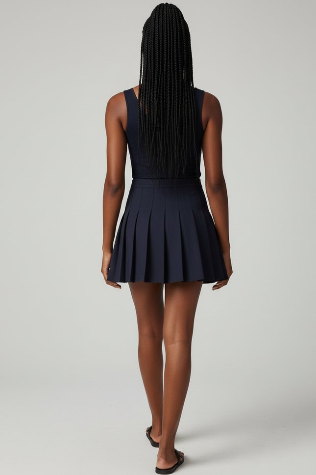 Jupe Patineuse Bleu Marine Plissée Chic Élégante