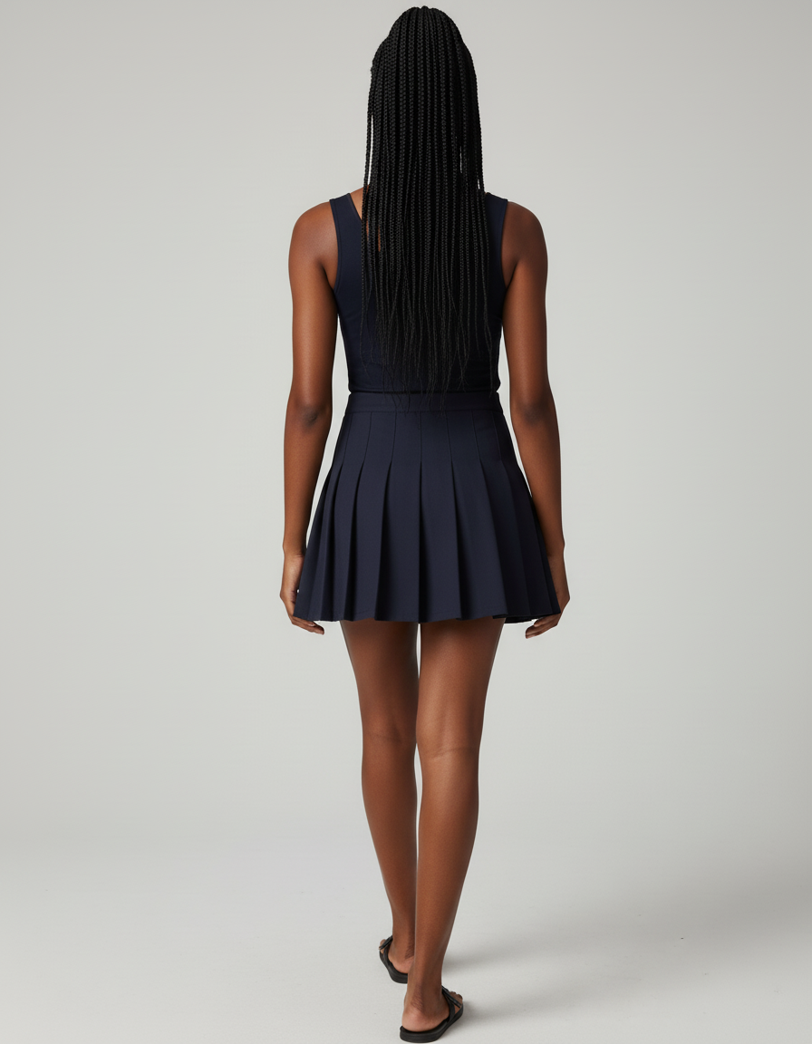 Jupe Patineuse Bleu Marine Plissée Chic Élégante