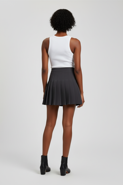 Jupe Patineuse Gris Anthracite Plissée Chic