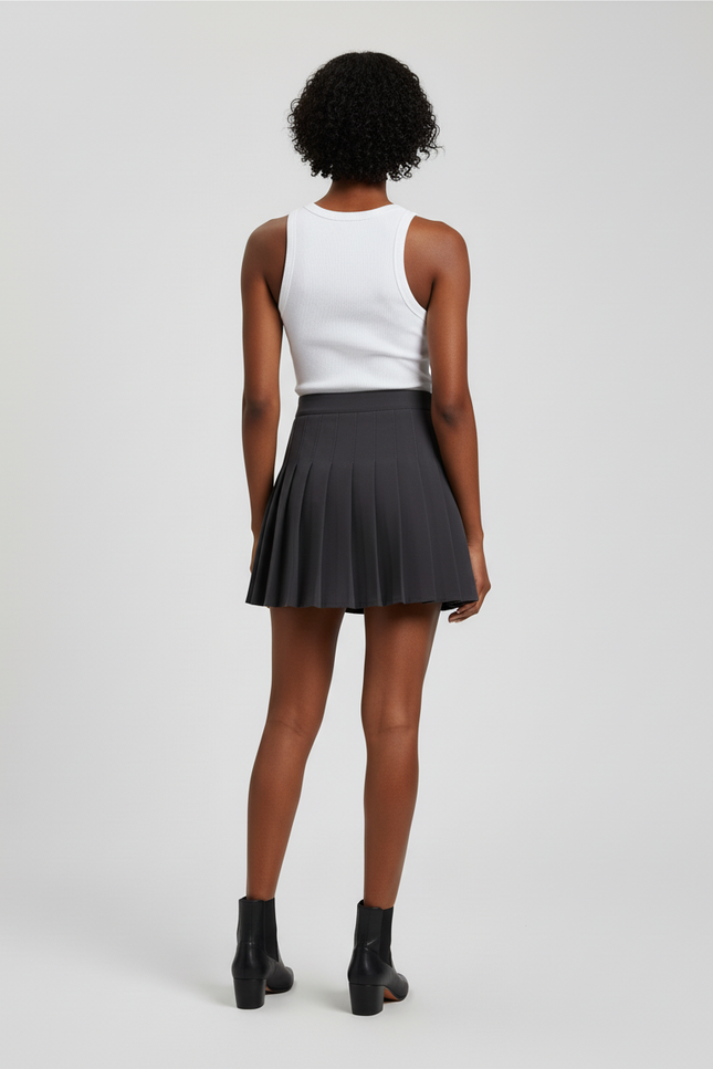 Jupe Patineuse Gris Anthracite Plissée Chic