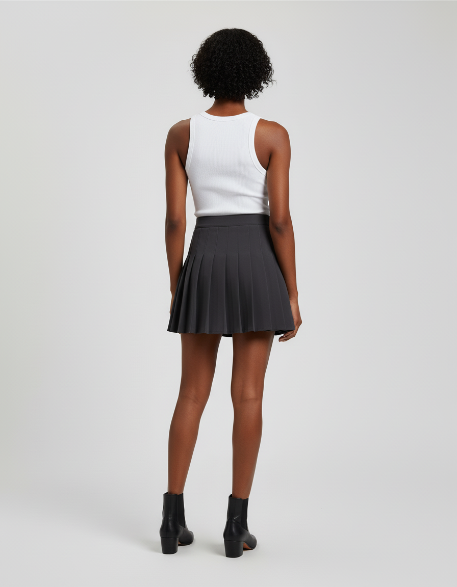 Jupe Patineuse Gris Anthracite Plissée Chic