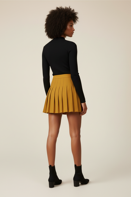 Jupe Patineuse Moutarde Plissée Chic
