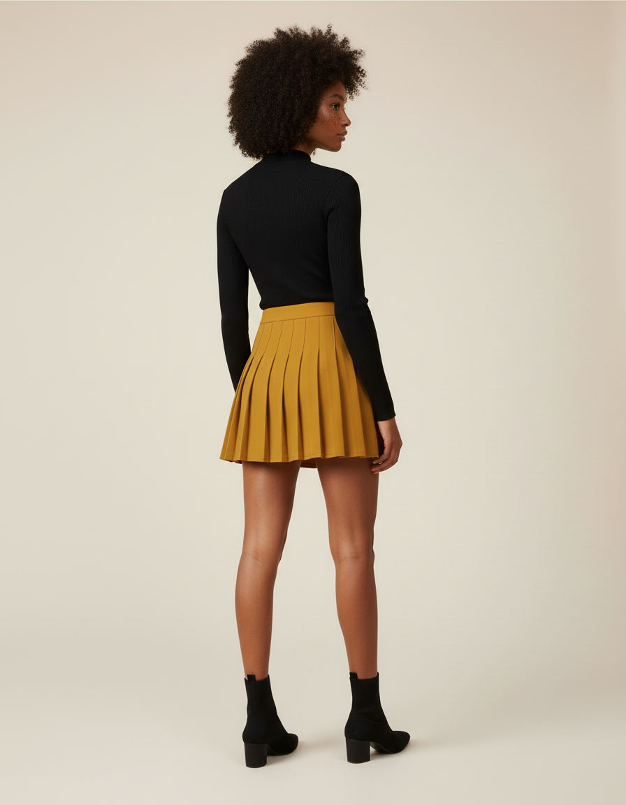 Jupe Patineuse Moutarde Plissée Chic
