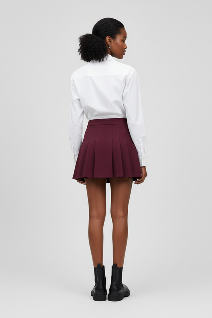 Jupe Patineuse Bordeaux Plissée Chic Raffinée