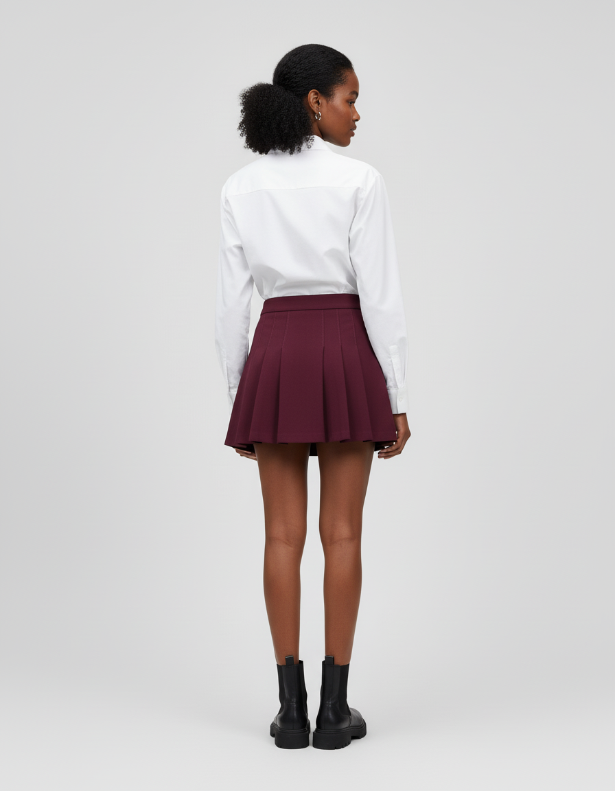 Jupe Patineuse Bordeaux Plissée Chic Raffinée