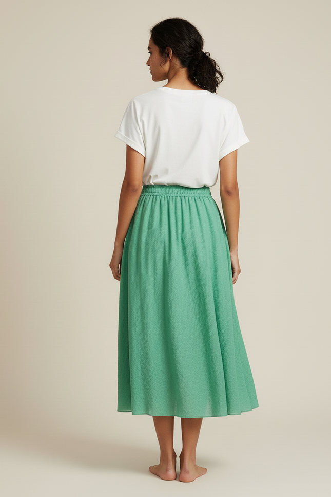 Jupe Patineuse Vert Coton-Lin Bohème