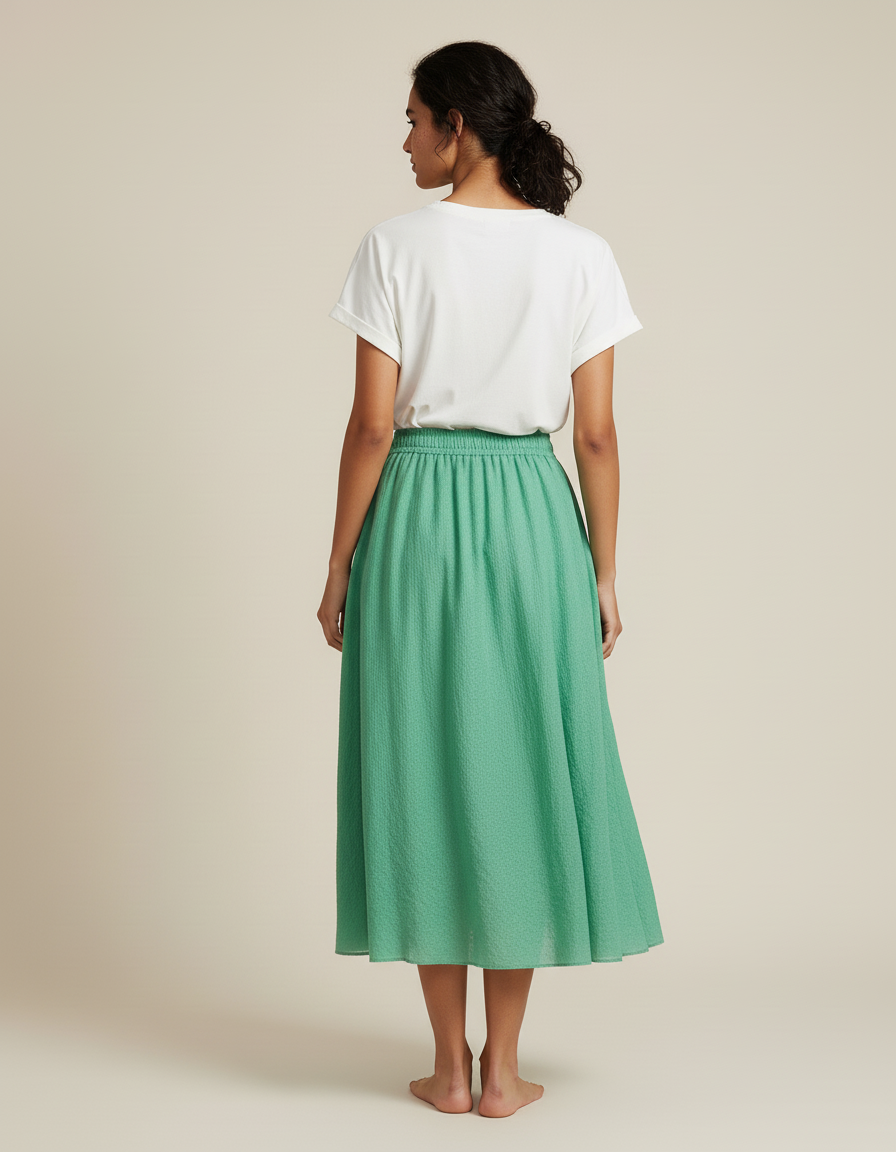 Jupe Patineuse Vert Coton-Lin Bohème