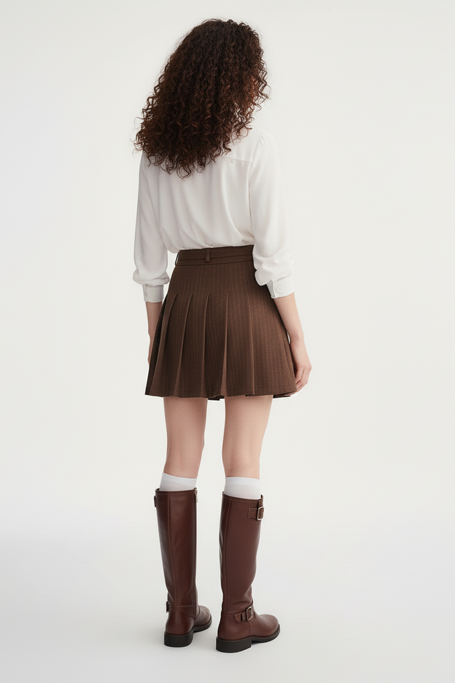 Jupe Patineuse Marron Plissée Chic Naturelle
