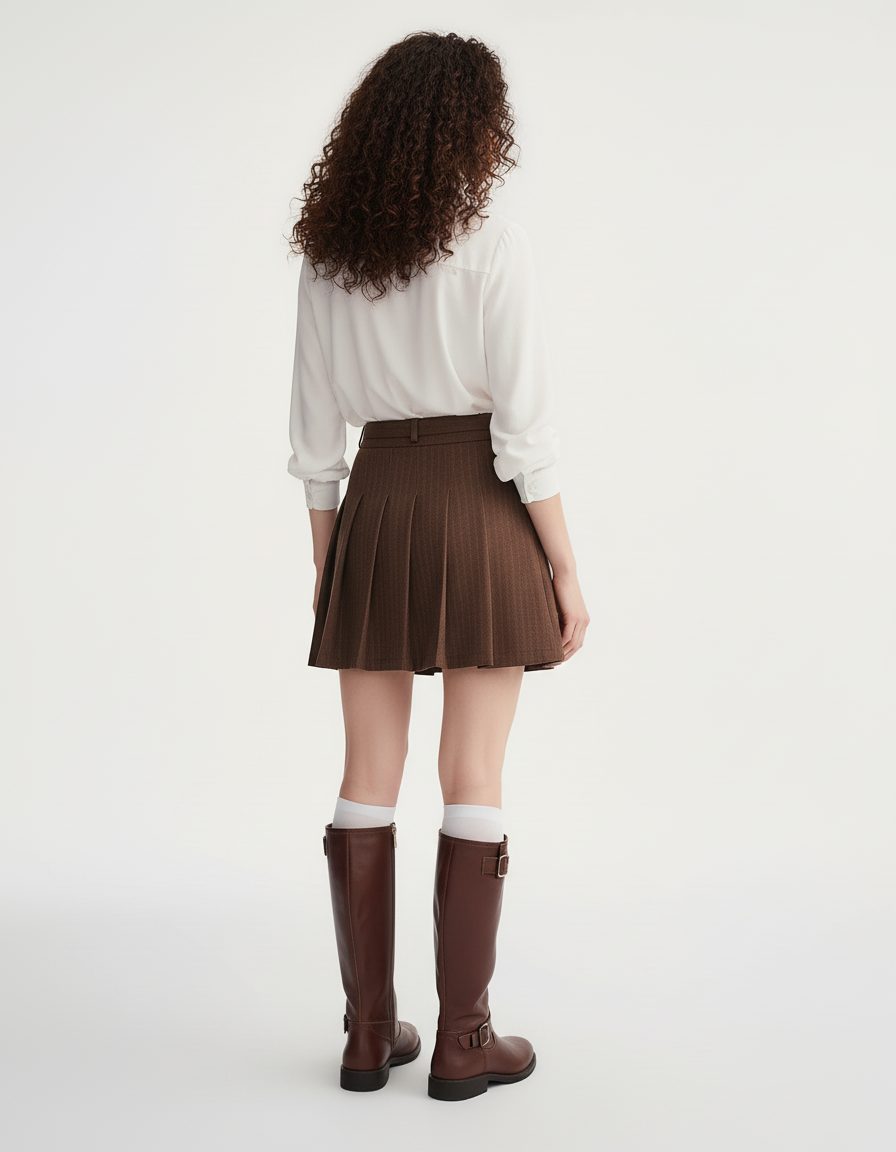 Jupe Patineuse Marron Plissée Chic Naturelle