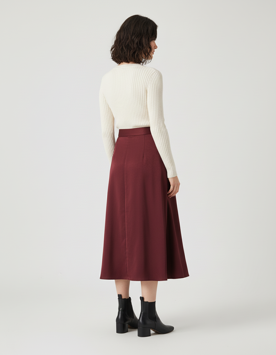 Jupe Patineuse Bordeaux Satinée Élégante