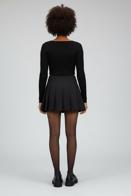 Jupe Patineuse Noire Plissée Coréenne