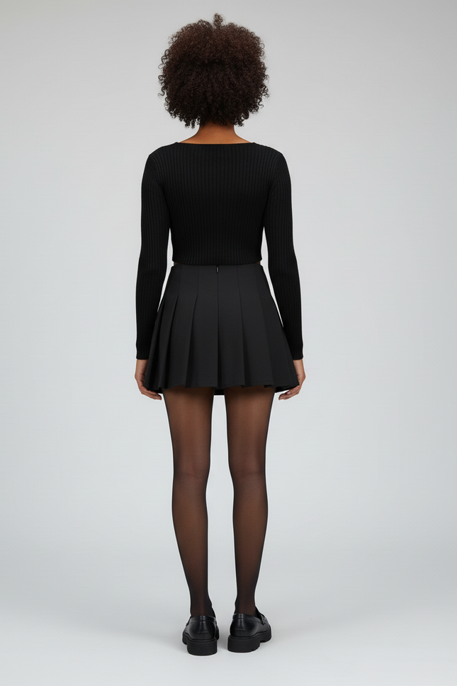 Jupe Patineuse Noire Plissée Coréenne