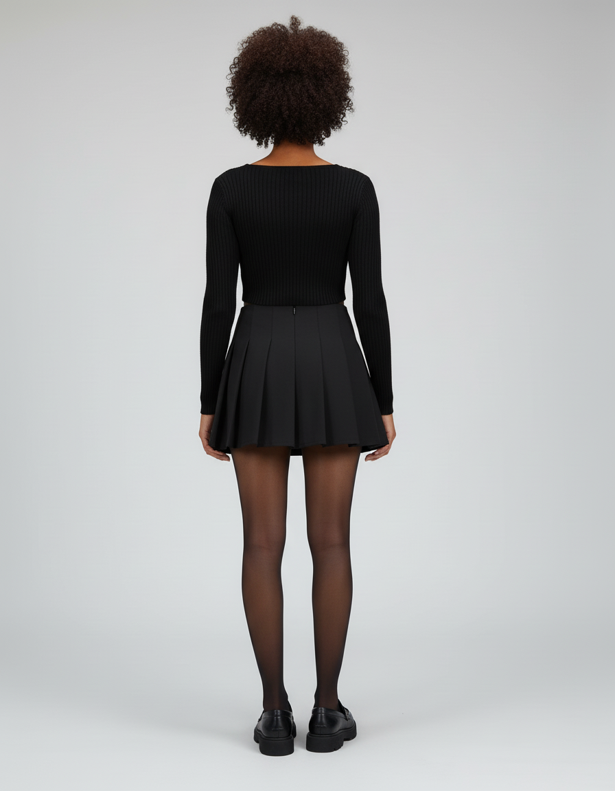 Jupe Patineuse Noire Plissée Coréenne