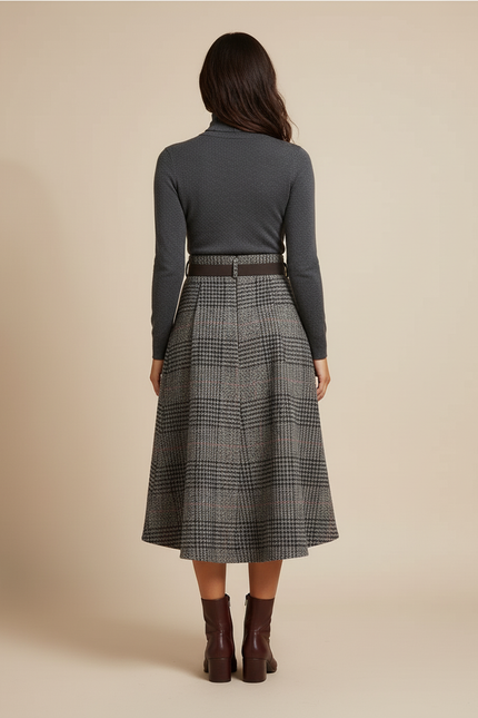 Jupe Patineuse Plaid Laine Élégante
