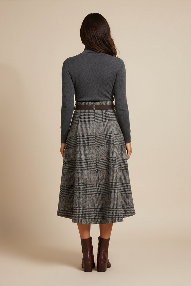 Jupe Patineuse Plaid Laine Élégante