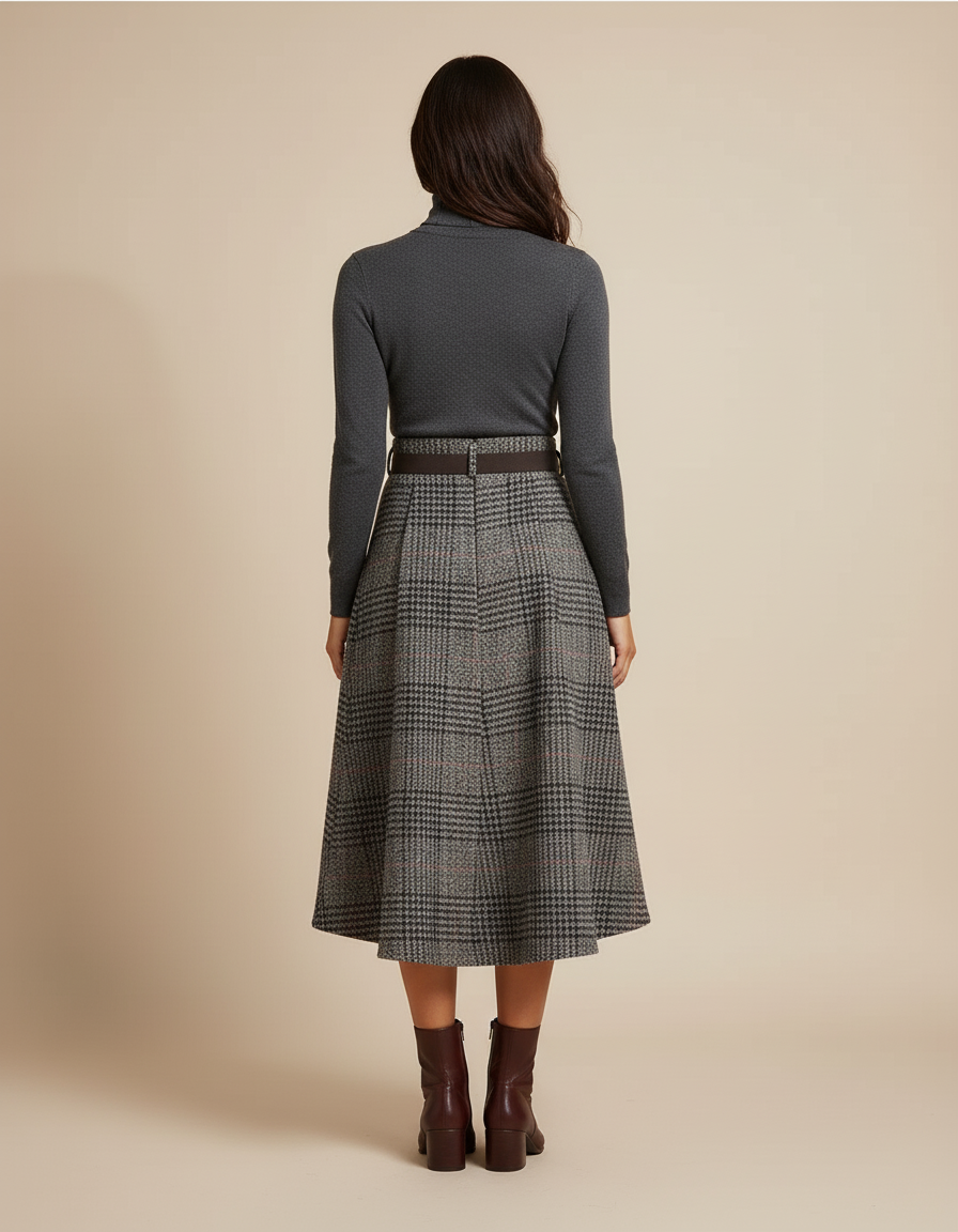 Jupe Patineuse Plaid Laine Élégante