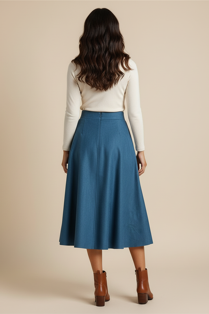 Jupe Patineuse Bleu Pétrole Daim Élégante