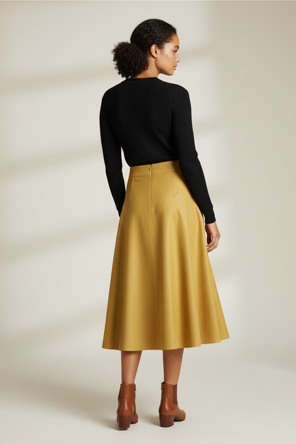 Jupe Patineuse Suède Jaune Moutarde Élégante